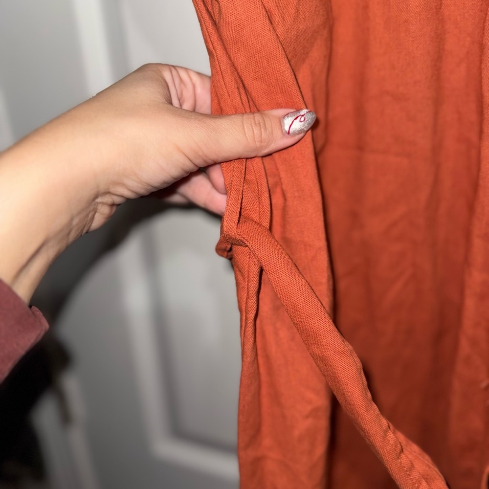 Rust Orange Button-Up Dress with Cap Sleeves - Picture 6 of 8